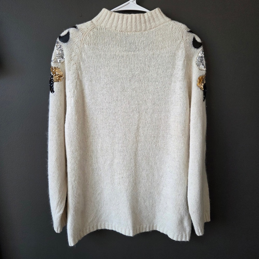 Vintage Croquet Club Cream Sequin Mock Neck Sweater S Silk Wool Angora Celestial